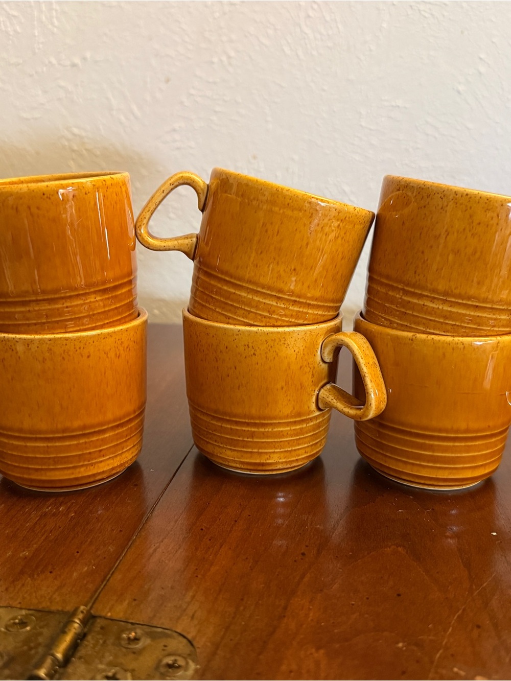 Homer Laughlin Vintage Stackable Rustic Orange Ceramic Coffee Mugs - Set of 6